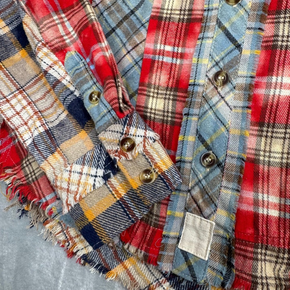 Patchwork Bleached Flannel Plaid Cotton Shirt Fra… - image 4